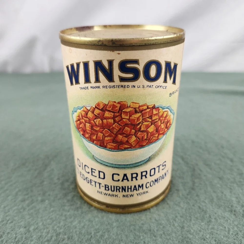 Vintage Winsom Empty Can Of Diced Carrots Label Edgett Burnham Newark‎ New York
